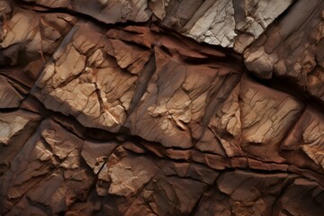 Fototapeta na wymiar Wide Panoramic Brown Rock Texture with Cracks - Rough Mountain Surface Close-up, Stone Background for Design - AI-Generated