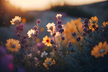 Fototapeta na wymiar Vibrant Springtime Scenery - Blooming Flowers and Lush Greenery - Season of Rebirth and Renewal - AI-Generated
