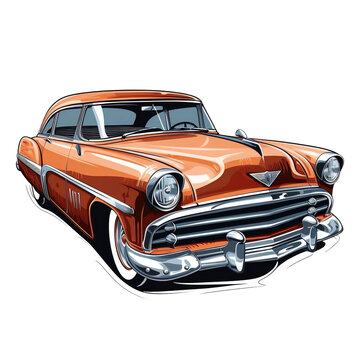 recommend clip art: A retro car in the style of the late 50s Illustration transparent background.
