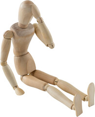 3d image of depressed wooden figurine sitting 