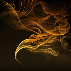 Flame, gold fire smoke on black background, smoking wave, luxury incense on black. Generative AI