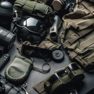 Military equipment special force gear background
