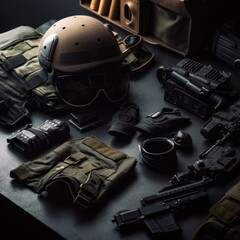 Fototapeta premium Military equipment special force gear background