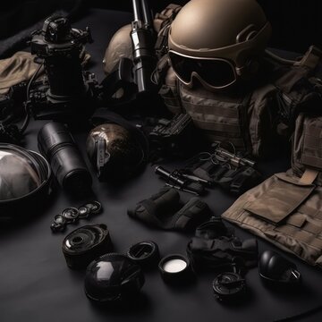 Military equipment special force gear background