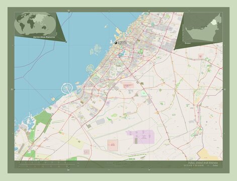 Dubay, United Arab Emirates. OSM. Labelled points of cities