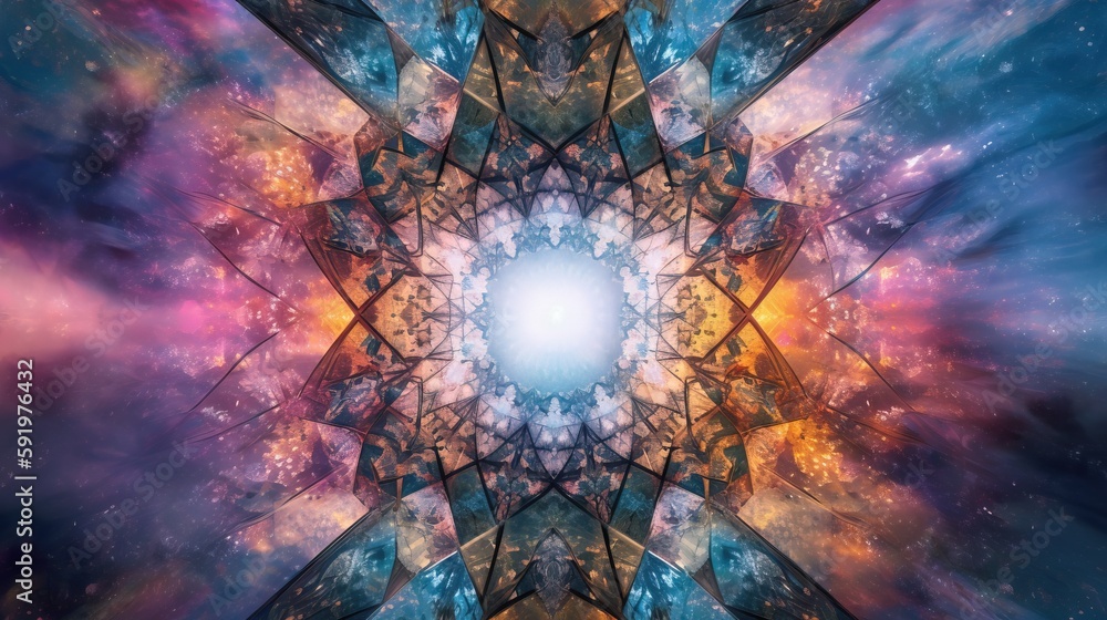 Poster an abstract image of a star in the center of a picture with a blue and purple background and a white