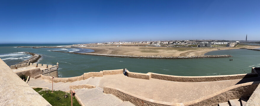 Morocco, Africa: Rabat, skyline of the new city and the Bou Regreg river leading to the Atlantic Ocean seen from the old Kasbah of the Udayas, the citadel built in the 12th century by the Almohads