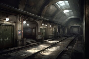 Fototapeta premium Old Metro Station Game Art Wallpaper Background