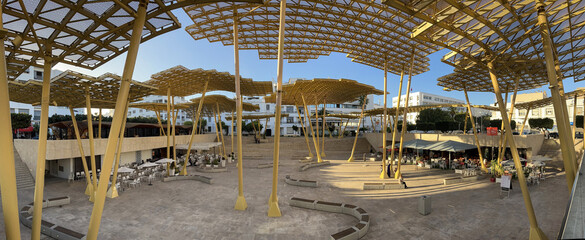 Rabat, Morocco, Africa: a giant iron parasol structure in a shopping area near The Mohammed VI...