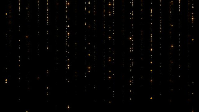 golden shiny and glittering particles on dark background, abstract luxury 4k loop wallpaper, event and concert wall motion