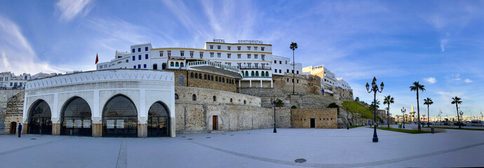 Morocco: ancient walls and skyline of Tangier old town, the door of Africa, city on the Maghreb...