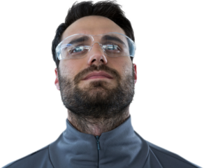 Low angle view of man wearing protective eyewear