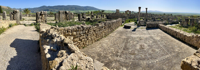 Morocco, Africa: panoramic view of the remains of Volubilis, the most famous Roman archaeological...