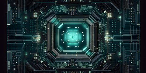 Fototapeta premium Central Computer Processors CPU concept. Motherboard Circuit board digital chip. Tech science background. Quantum processor. Generative ai