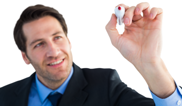 Businessman writing with red marker  