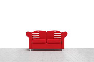3d illustration of red sofa with cushions