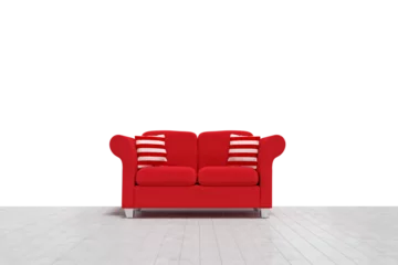 Muurstickers 3d illustration of red sofa with cushions © vectorfusionart