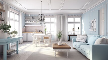 Naklejka na ściany i meble Modern apartment interior design shabby chic 3d render