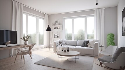 Fototapeta na wymiar Living room interior design Finnish 3d render