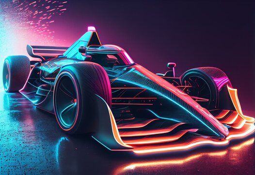 Futuristic neon racing formula car. generative ai