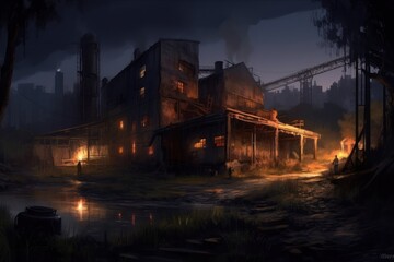 Old Factory at Night Game Art Wallpaper Background