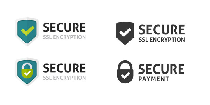 Secure ssl payment tick lock icon vector label badge check mark, https security shield black white simple pictogram graphic, protected encryption technology image clipart