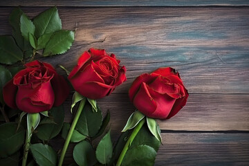 Red roses with wooden background