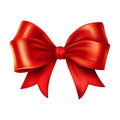 Realistic red bow made of silk ribbon, vector isolated bow for decorating compositions.