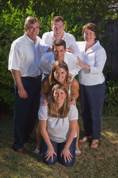 Family portrait of parents with four children; Moraga california united states of america