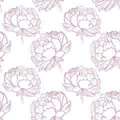 seamless pattern with flowers. Minimalistic seamless pattern with painted peonies. Floral pattern for textiles, fabrics, clothing, cards, wallpapers, stationery, and other accessories.