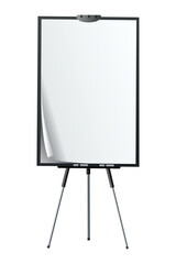 Flipchart mockup. Presentation and seminar whiteboard with blank paper sheets. Flip chart on tripod with space for text, vector illustration isolated on white background
