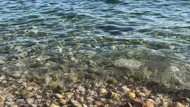 Sea Waves On The Pebble Beach.