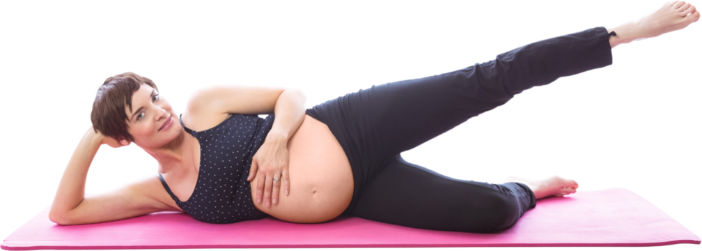 Portrait of pregnent woman lying on exercise