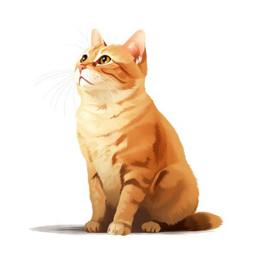  A Cat Sitting Down Looking Up At Something In The Air With Its Eyes Open And A White Back Ground With A White Back Ground With A White Background.  Generative Ai