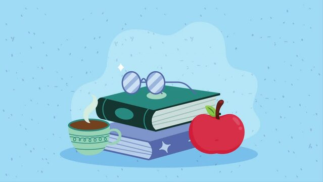 two text books with apple animation
