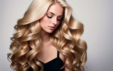 Naklejka premium Beautiful blonde woman with shiny hair, generative ai image, fashion, beauty
