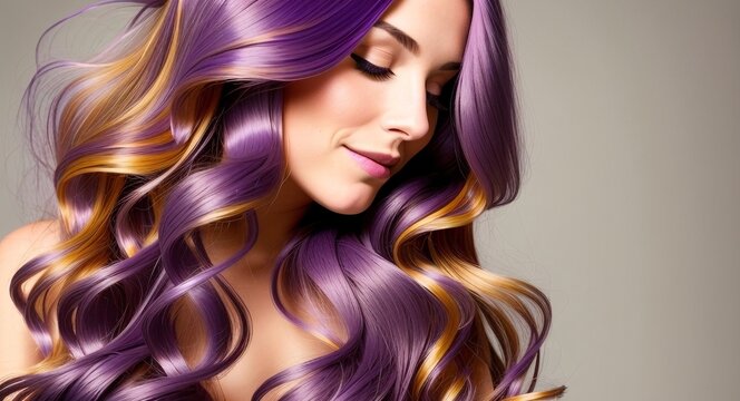 Beautiful purple haired woman with shiny hair, generative ai image, fashion, beauty