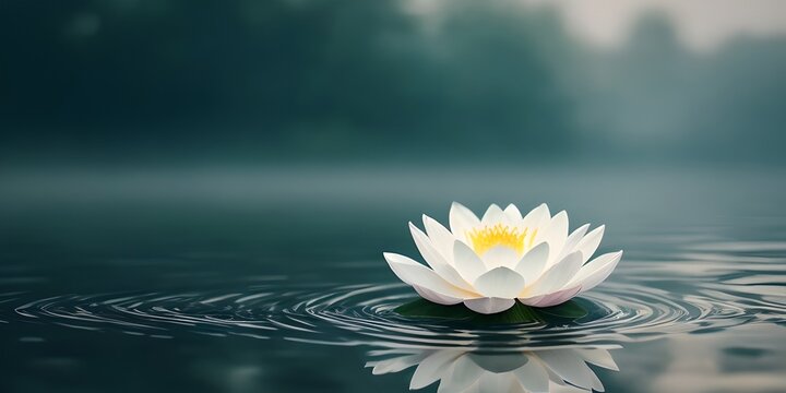 Zen lotus flower on water, meditation, serenity and spirituality concept, illustration generative ai