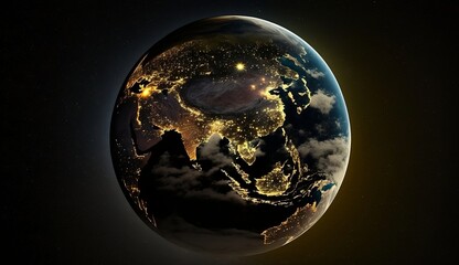 Earth globe in night lights view from space