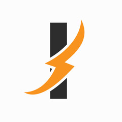 Initial Electric Logo on Letter I Concept With Power Icon, Volt Thunder Symbol