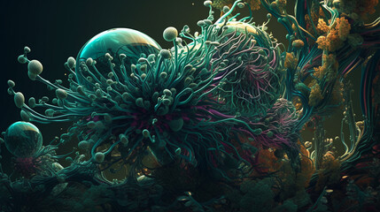 Naklejka na ściany i meble Magical pattern. Digital painting. Concept art algae, underwater world. Generative AI.