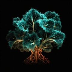 House Plant Shape In Fire On Black Background. Generative AI