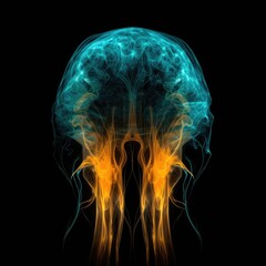 Jellyfish Face Shape In Fire On Black Background. Generative AI
