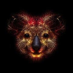 Koala Face Heart Shape In Red Fire On Black Background. Generative AI