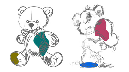 sketch pencil art cute baby bear doll for print shirt vector element logo