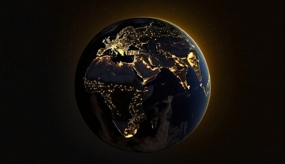 Earth in night lights from space