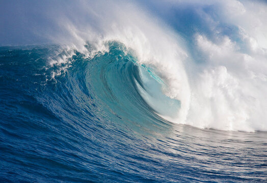 Barrel of large wave at surf spot called Peahi (also known as Jaws) on the north shore of Maui; Maui, Hawaii, United States of America