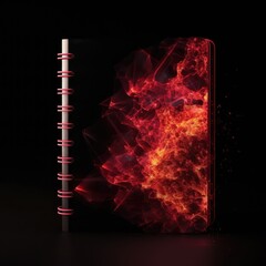 Notebook Shape In Red Fire On Black Background. Generative AI