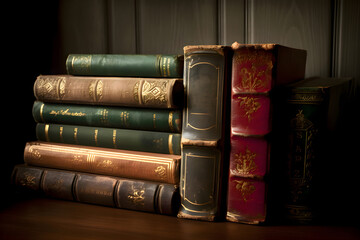 Old vintage books n bookshelf, education projects, Generative AI