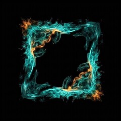 Picture Frame Shape In Fire On Black Background. Generative AI